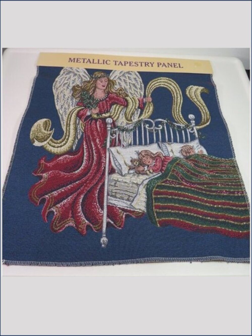 Guardian Angel Metallic Tapestry Panel 17x17 Wall Hanging Religious DIY